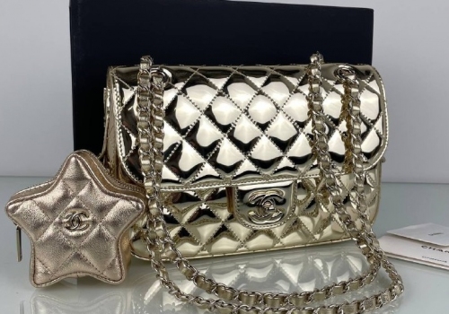 Кожаная золотая сумочка Chanel Star Coin Purse 24 см