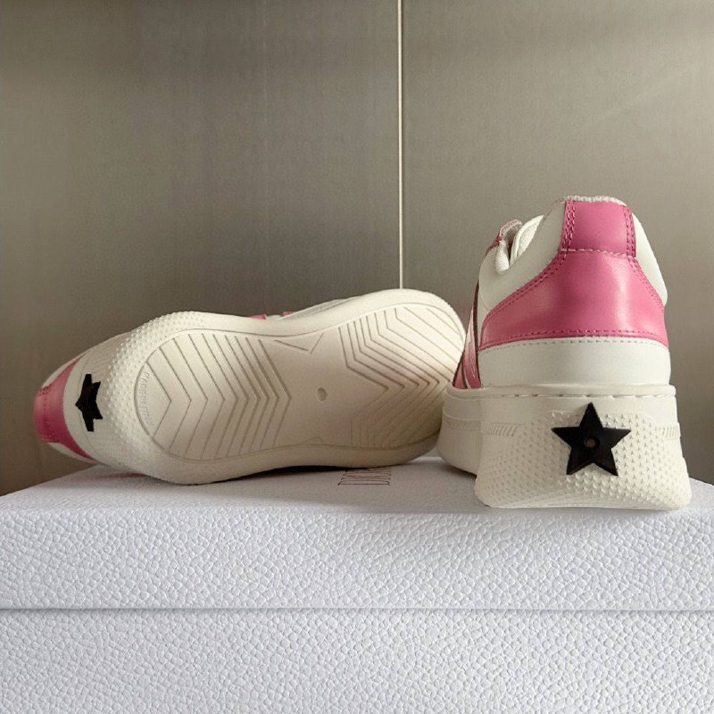 Женские розовые кожаные кроссовки Christian Dior Star