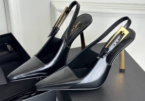 Женские кожаные черные босоножки Saint Laurent Slingback