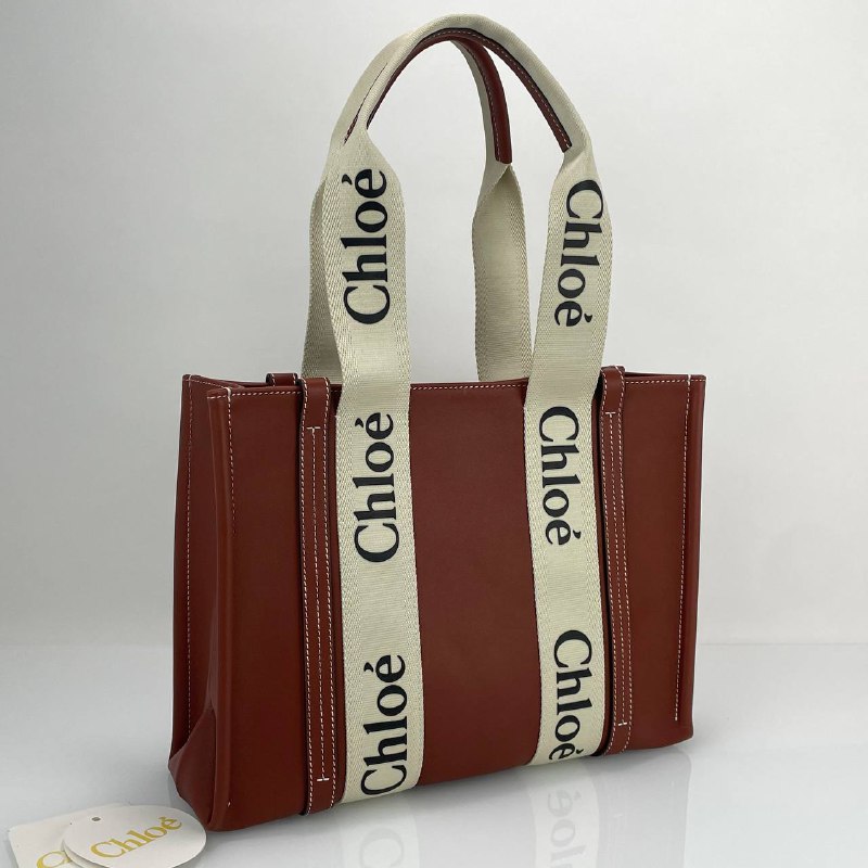 Женская коричневая кожаная сумка Chloe Tote Woody