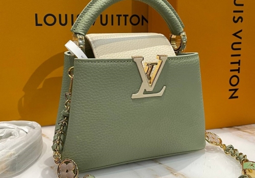 Кожаная оливковая сумка Louis Vuitton Capucines Mini