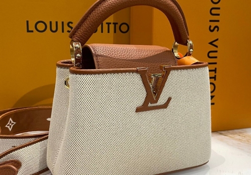 Белая с коричневым сумка из текстиля Louis Vuitton Capucines Mini