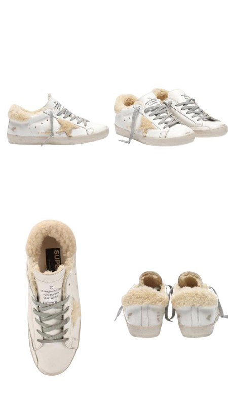 Женские зимние кеды Golden Goose Superstar белые с мехом