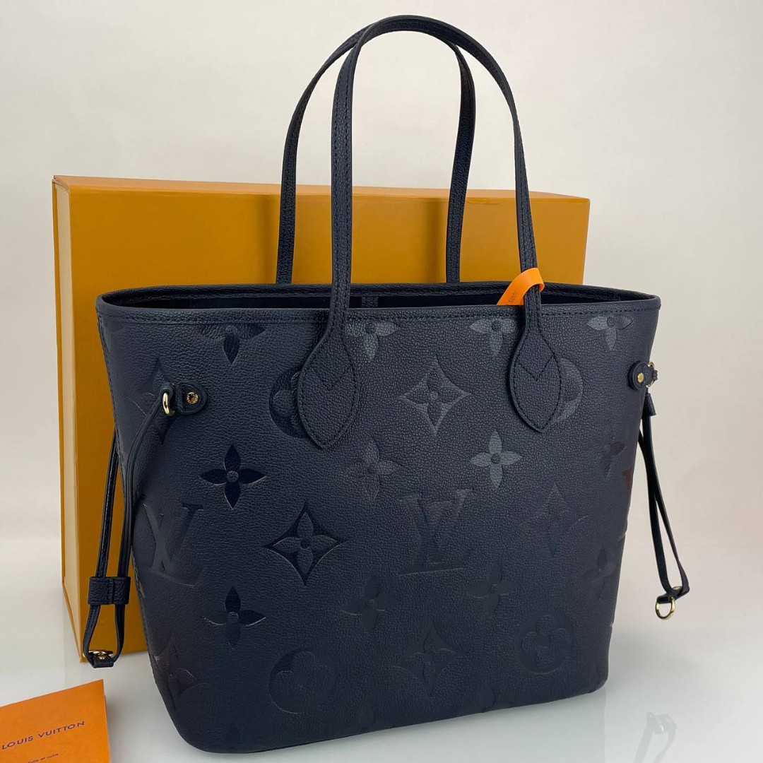 Женская сумка Louis Vuitton NeverFull MM кожаная черная