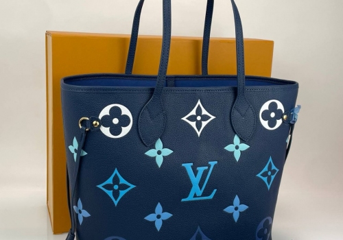 Женская сумка Louis Vuitton NeverFull MM кожаная синяя