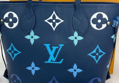 Женская сумка Louis Vuitton NeverFull MM кожаная синяя