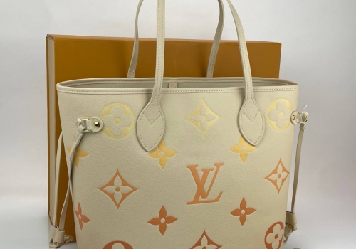 Женская сумка Louis Vuitton NeverFull MM кожаная бежевая