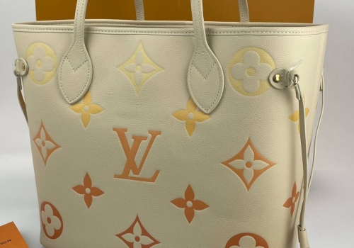 Женская сумка Louis Vuitton NeverFull MM кожаная бежевая