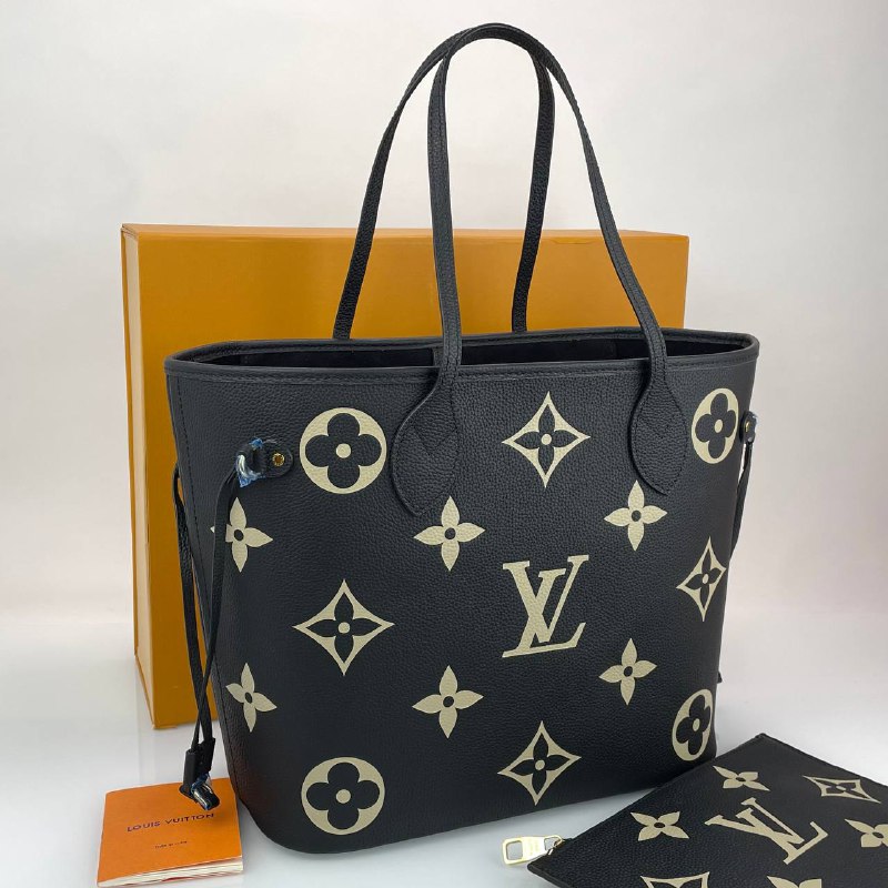 Женская сумка Louis Vuitton NeverFull MM черная кожаная