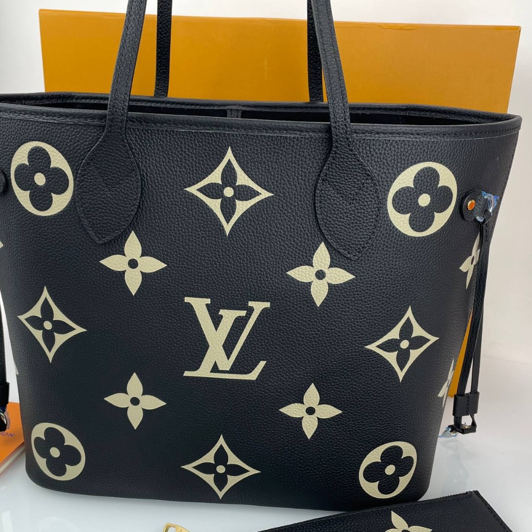 Женская сумка Louis Vuitton NeverFull MM черная кожаная