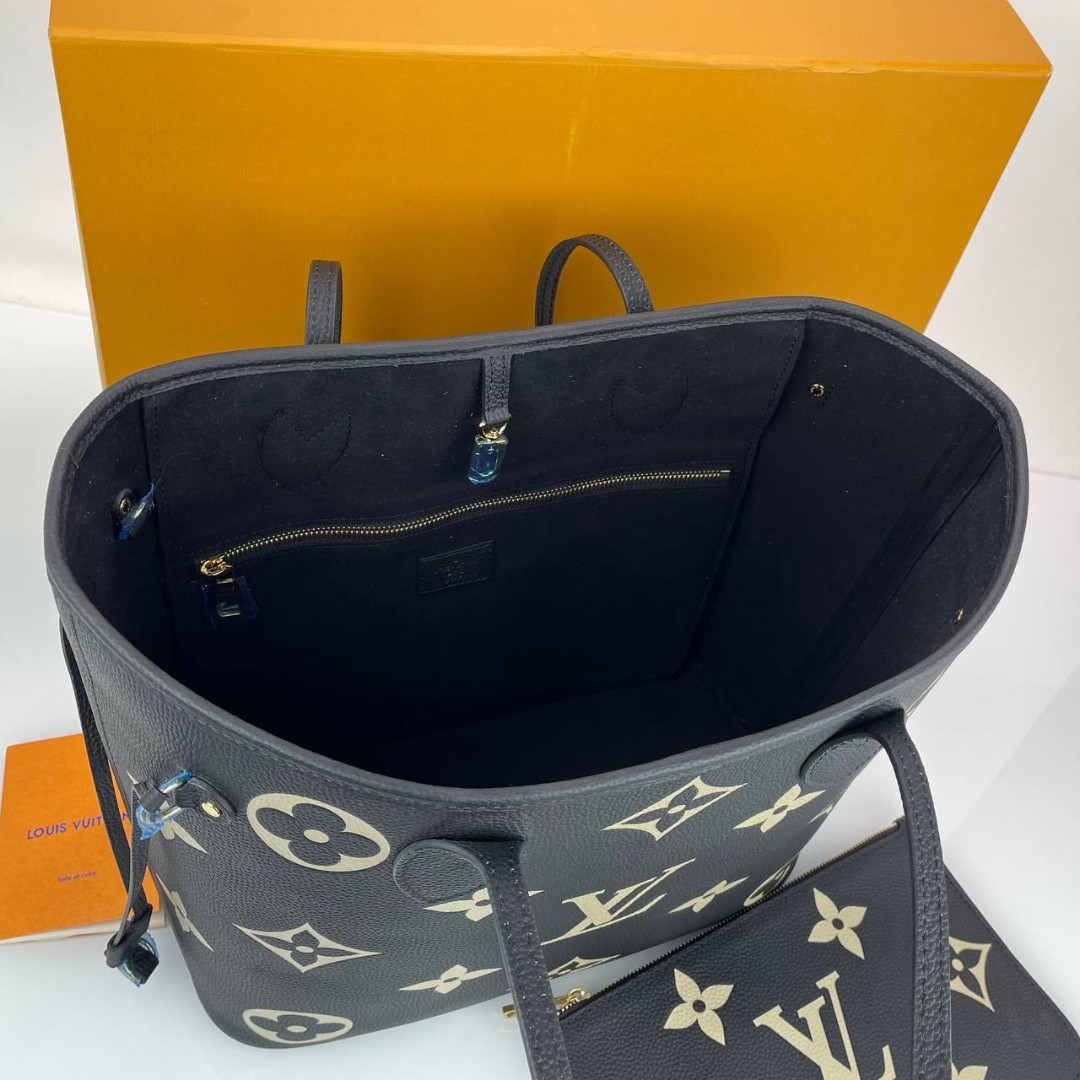 Женская сумка Louis Vuitton NeverFull MM черная кожаная