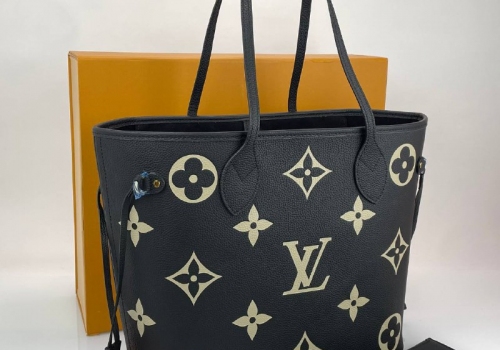 Женская сумка Louis Vuitton NeverFull MM черная кожаная