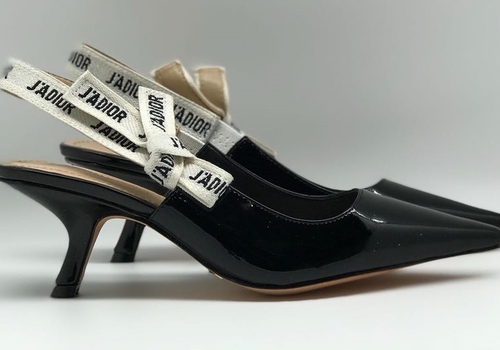Женские лаковые кожаные туфли Christian Dior черные с открытой пяткой