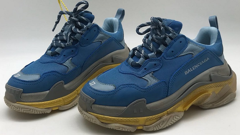 Женские кожаные кроссовки Balenciaga Triple S синие