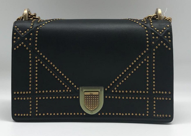 Женская кожаная сумка Christian Dior Dioramma черная с цепочкой