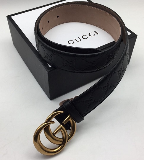Женский ремень Gucci черный с золотой пряжкой