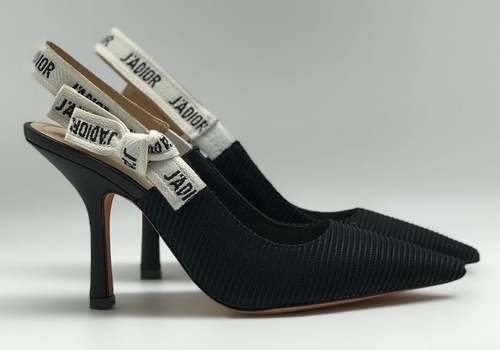 Женские туфли Christian Dior черные с открытой пяткой текстиль
