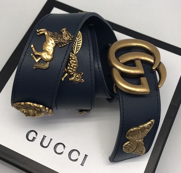 Женский ремень Gucci кожаный синий