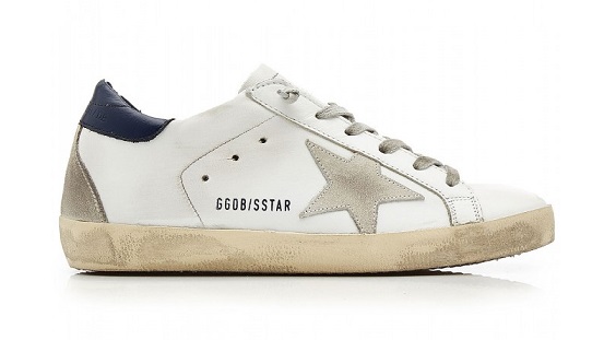 Кеды Golden Goose Superstar белые с синей пяткой