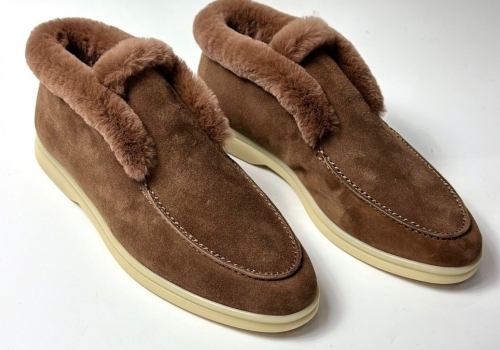 Зимние женские ботинки Loro Piana Open Walk коричневые с мехом