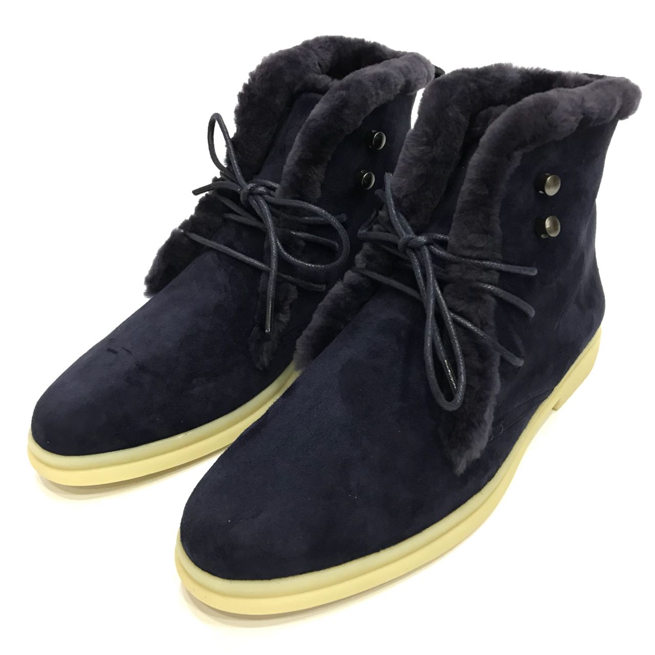 Замшевые ботинки Loro Piana зимние синие с мехом