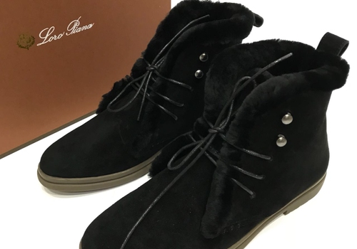 Замшевые ботинки Loro Piana зимние черные с мехом