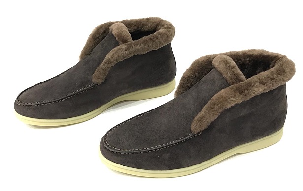 Зимние женские ботинки Loro Piana Open Walk коричневые с мехом