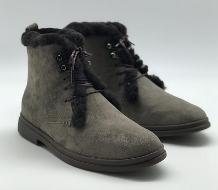 Замшевые серые ботинки Loro Piana с мехом на шнурках