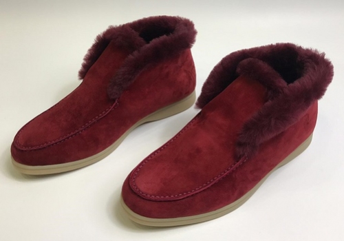 Зимние женские ботинки Loro Piana Open Walk с мехом бордовые