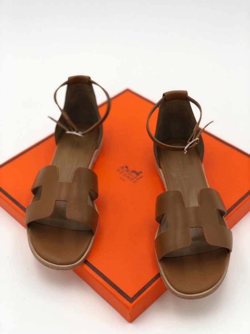 Коричневые кожаные босоножки Hermes Santorini