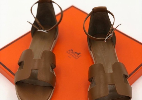 Коричневые кожаные босоножки Hermes Santorini