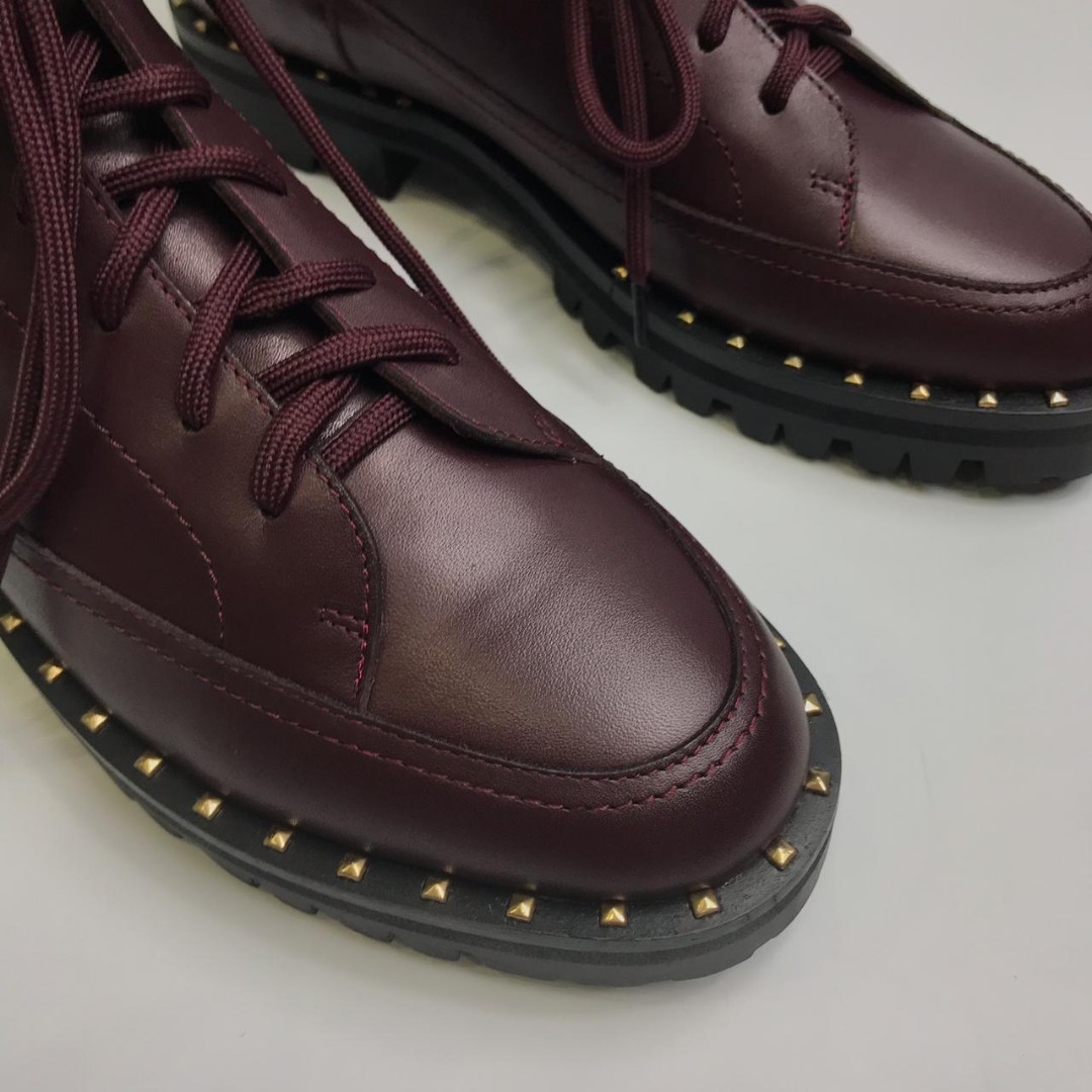 Бордовые кожаные ботинки Valentino Garavani