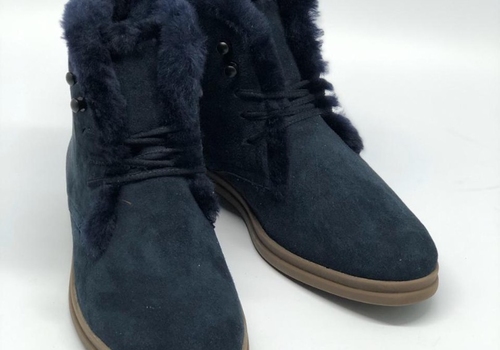 Замшевые синие с мехом ботинки Loro Piana