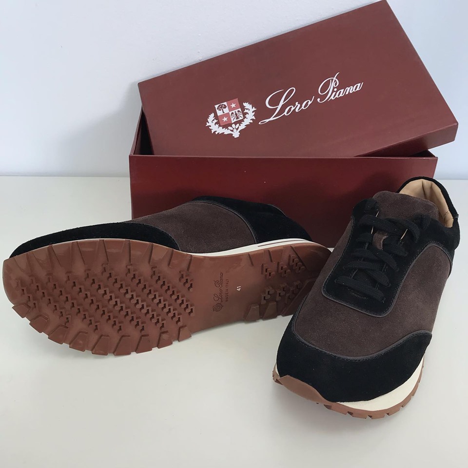 Мужские замшевые кроссовки Loro Piana коричневые
