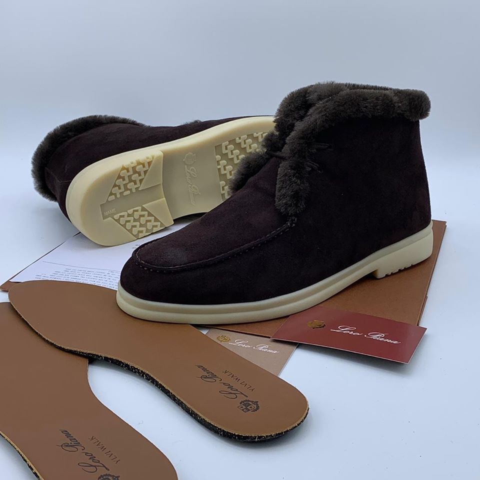 Зимние ботинки из замши Loro Piana коричневые