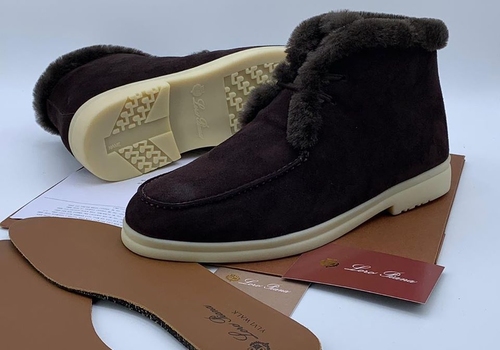 Зимние ботинки из замши Loro Piana коричневые
