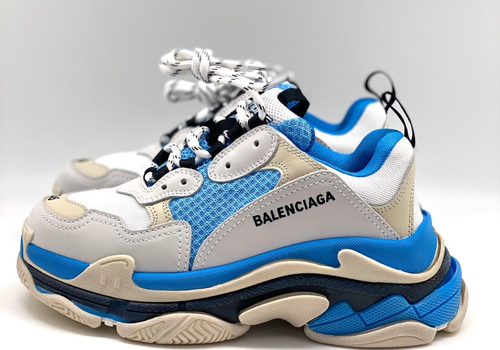 Белые с голубым кроссовки Balenciaga Triple S