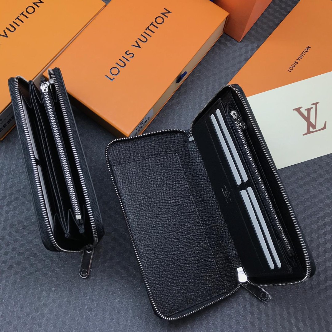 Мужской брендовый кожаный кошелек Louis Vuitton Zippy Black