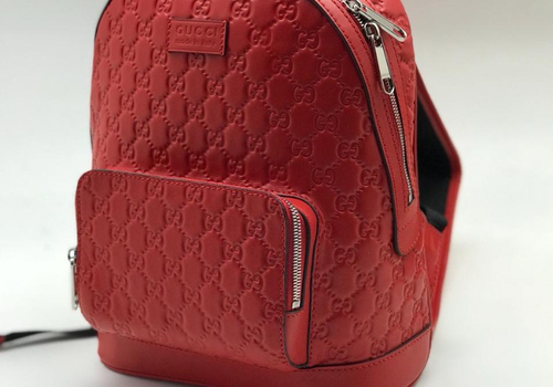 Женский красный кожаный рюкзак Gucci монограм