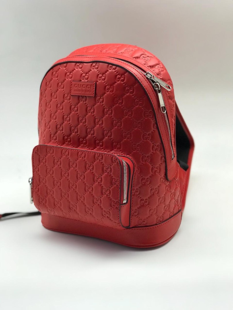 Женский красный кожаный рюкзак Gucci монограм