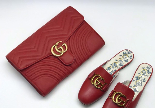 Кожаный клатч Gucci Marmont красный