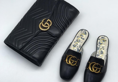 Кожаный клатч Gucci Marmont черный