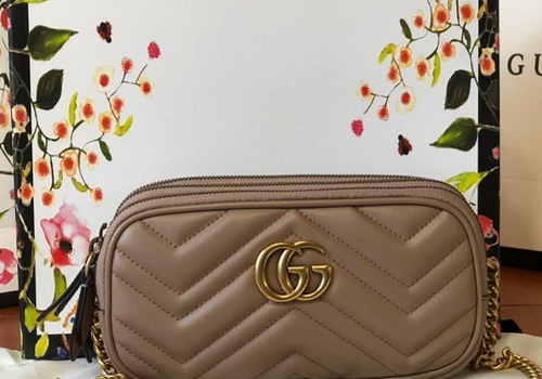 Кожаная сумка Gucci Marmont бежевая