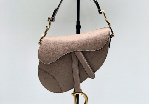 Бежевая кожаная сумка седло Christian Dior Saddle Mini