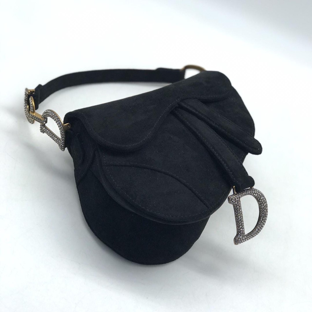 Черная замшевая сумка седло Christian Dior Saddle Mini
