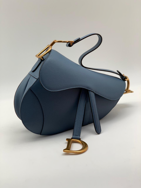 Кожаная сумка седло синяя Christian Dior Saddle