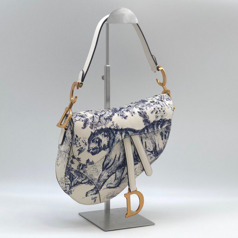 Кожаная сумка седло Christian Dior Saddle голубая