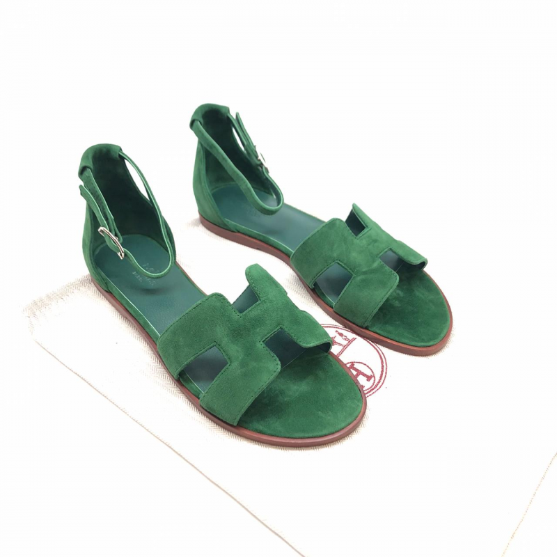 Замшевые босоножки Hermes Santorini зеленые