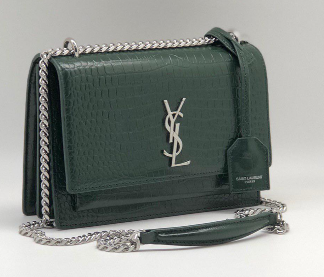 Кожаная сумка Yves Saint Laurent Sunset зеленая