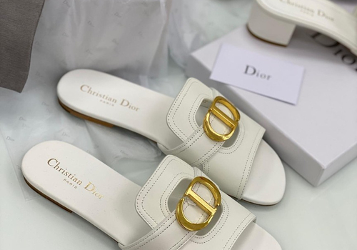 Женские кожаные шлепанцы Christian Dior белые
